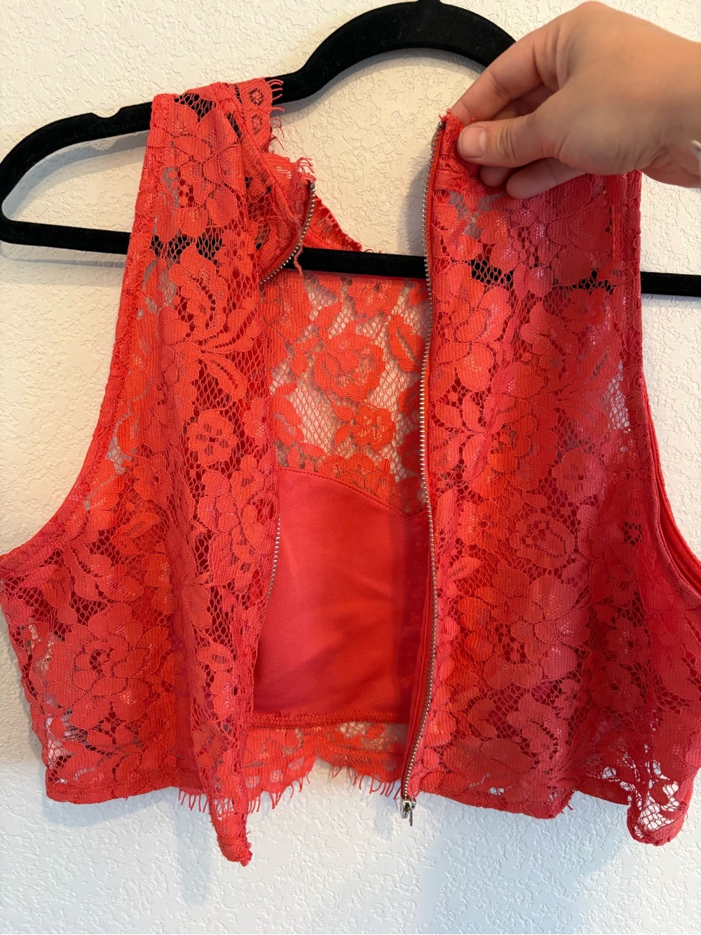 Topshop Coral Lace Crop Top Sleeveless High Neck US 12 - Picture 12 of 13